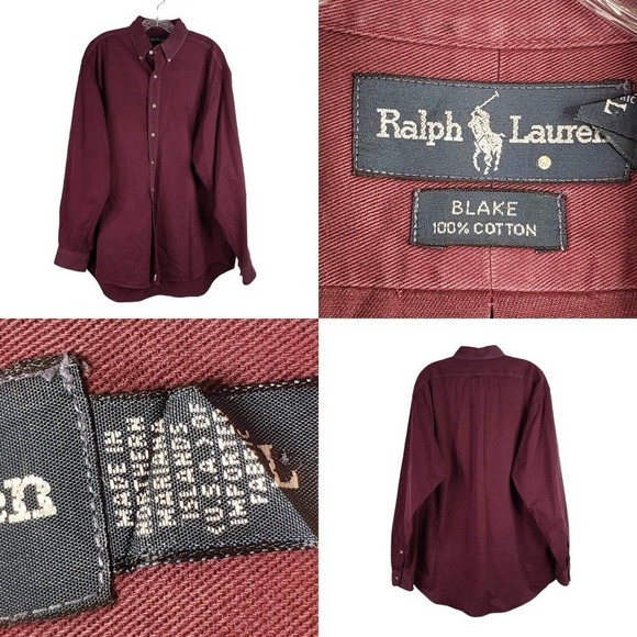 Polo Ralph Lauren Shirt Vtg Mens L Oxford Plaid Blake Button Down LS Maroon Red - Picture 1 of 10